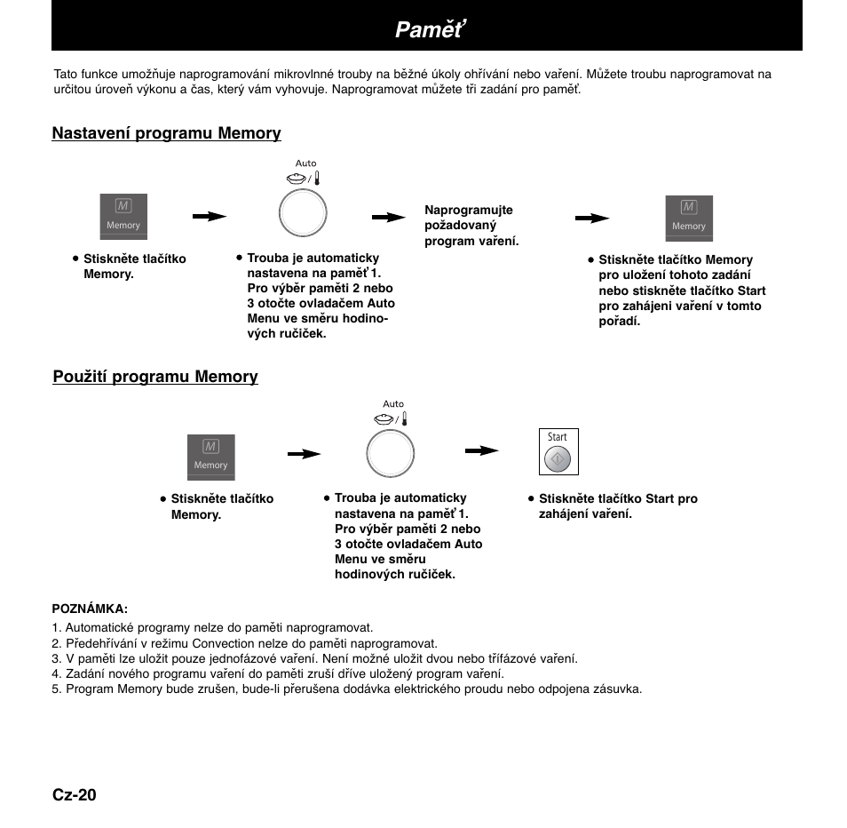 Paměť, Cz-20 | Panasonic NNCD767MEPG User Manual | Page 190 / 218