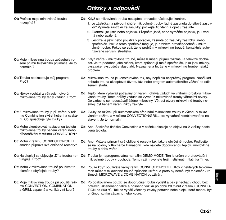 Otázky a odpovědi, Cz-21 | Panasonic NNCD767MEPG User Manual | Page 191 / 218