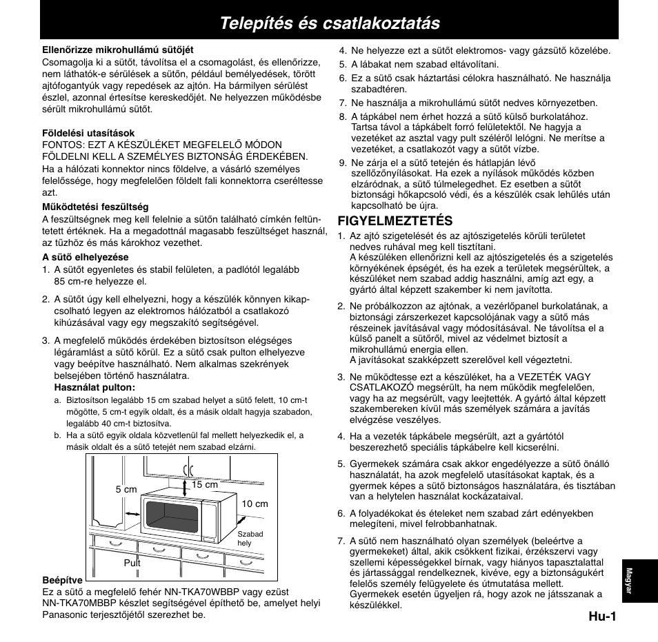 Telepítés és csatlakoztatás, Hu-1, Figyelmeztetés | Panasonic NNCD767MEPG User Manual | Page 195 / 218