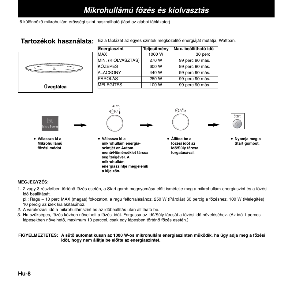 Mikrohullámú főzés és kiolvasztás, Tartozékok használata, Hu-8 | Panasonic NNCD767MEPG User Manual | Page 202 / 218