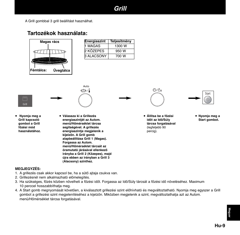 Grill, Tartozékok használata, Hu-9 | Panasonic NNCD767MEPG User Manual | Page 203 / 218