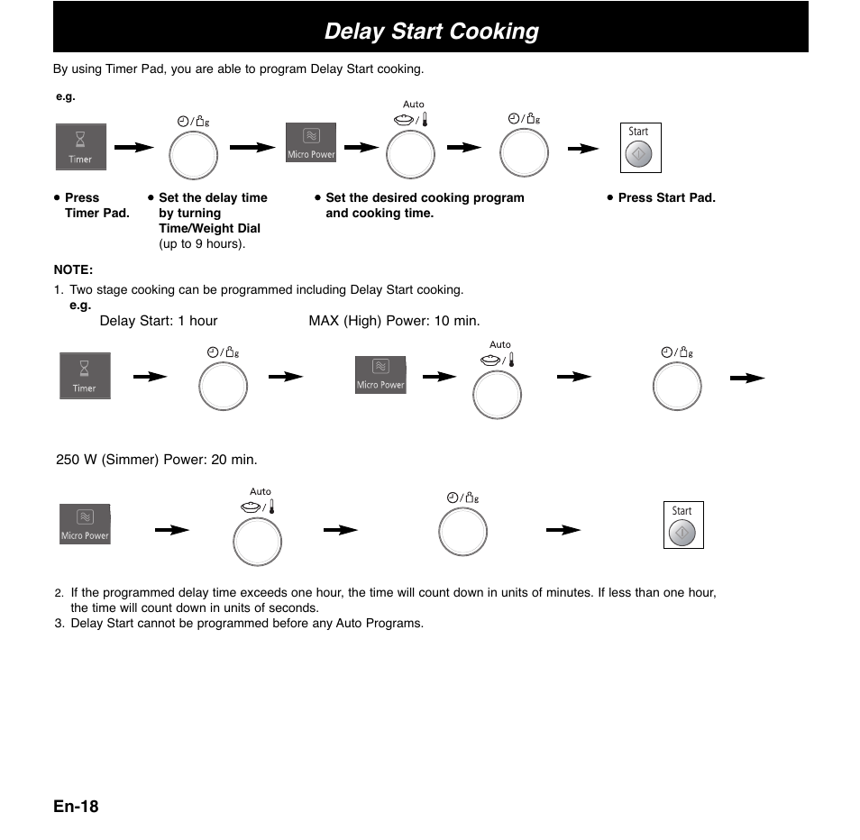 Delay start cooking, En-18 | Panasonic NNCD767MEPG User Manual | Page 21 / 218
