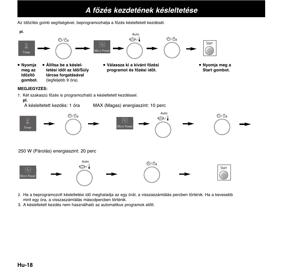 A főzés kezdetének késleltetése, Hu-18 | Panasonic NNCD767MEPG User Manual | Page 212 / 218