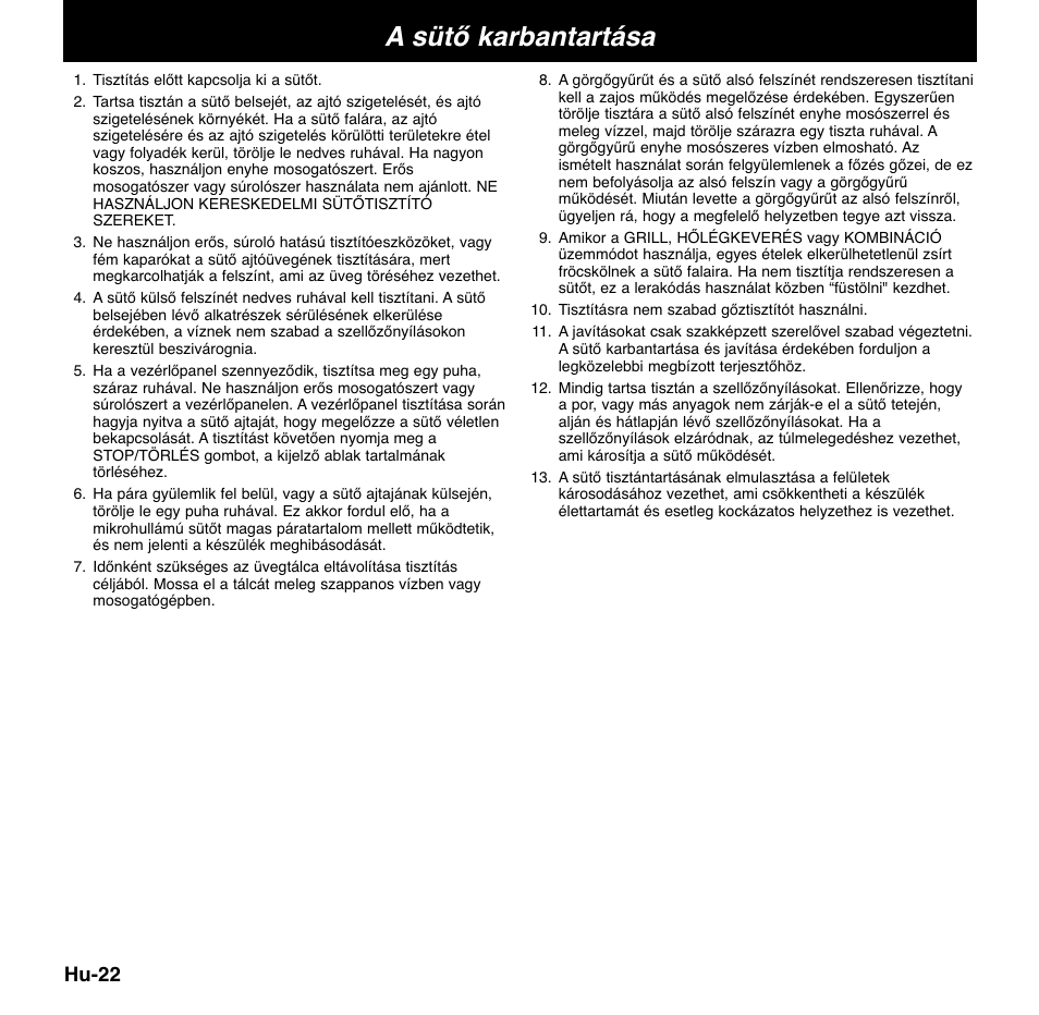 A sütő karbantartása | Panasonic NNCD767MEPG User Manual | Page 216 / 218