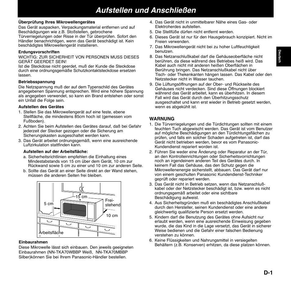 Aufstellen und anschließen | Panasonic NNCD767MEPG User Manual | Page 27 / 218