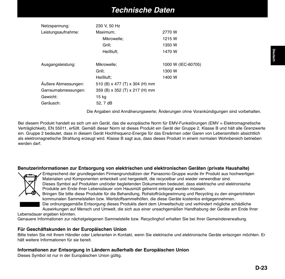 Technische daten, D-23 | Panasonic NNCD767MEPG User Manual | Page 49 / 218