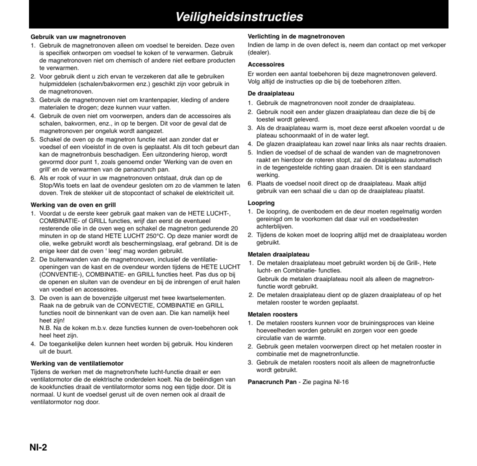 Veiligheidsinstructies, Ni-2 | Panasonic NNCD767MEPG User Manual | Page 52 / 218
