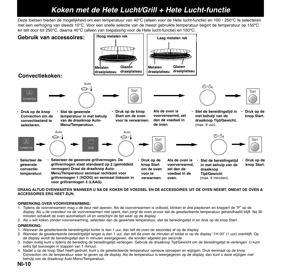 Koken met de hete lucht/grill + hete lucht-functie, Ni-10, Gebruik van accessoires | Convectiekoken | Panasonic NNCD767MEPG User Manual | Page 60 / 218