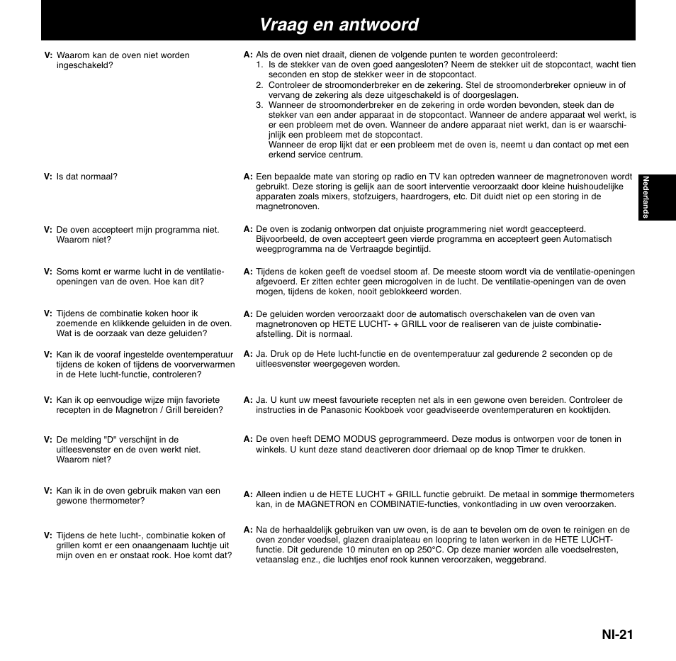 Vraag en antwoord, Ni-21 | Panasonic NNCD767MEPG User Manual | Page 71 / 218