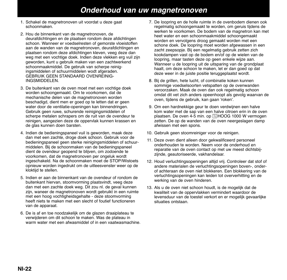 Onderhoud van uw magnetronoven | Panasonic NNCD767MEPG User Manual | Page 72 / 218