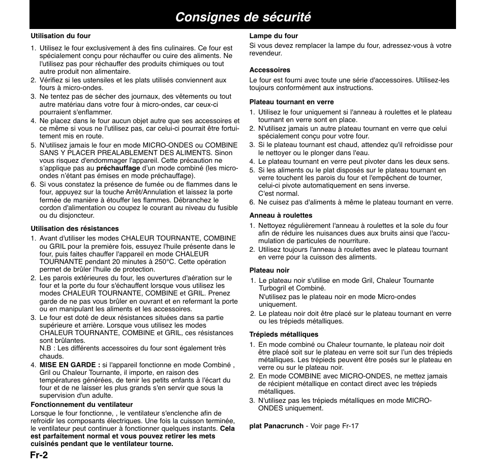Consignes de sécurité, Fr-2 | Panasonic NNCD767MEPG User Manual | Page 76 / 218