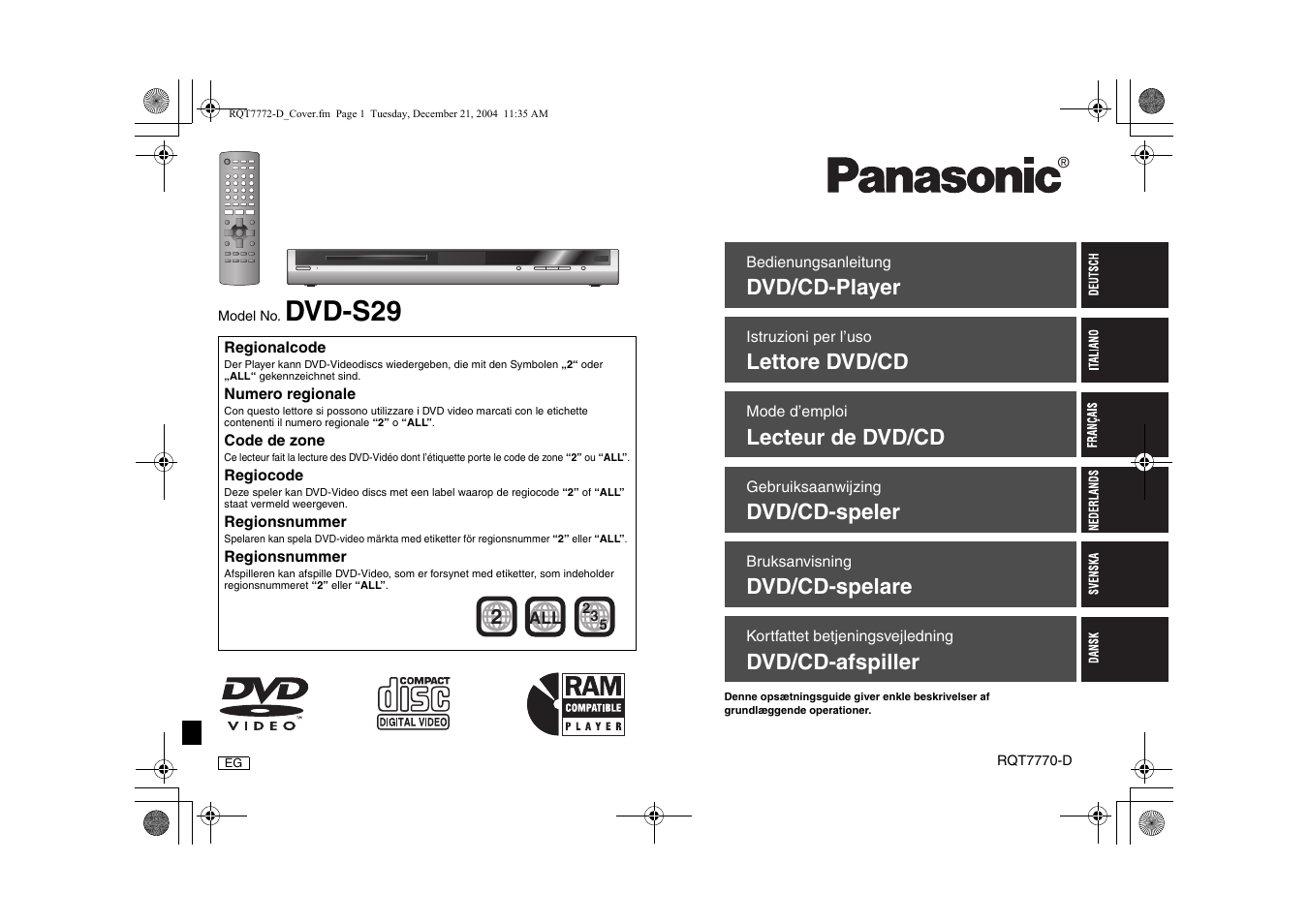 Panasonic DVDS29 User Manual | 96 pages