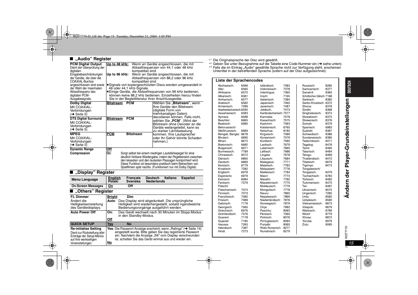 Ändern der pla y er -grund einst ell ung en | Panasonic DVDS29 User Manual | Page 15 / 96