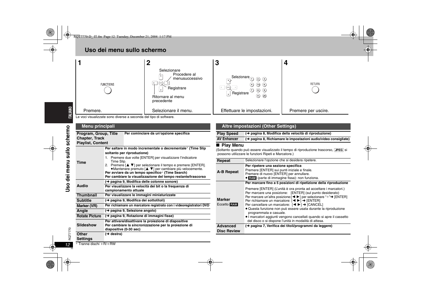 Uso dei menu sullo schermo | Panasonic DVDS29 User Manual | Page 30 / 96