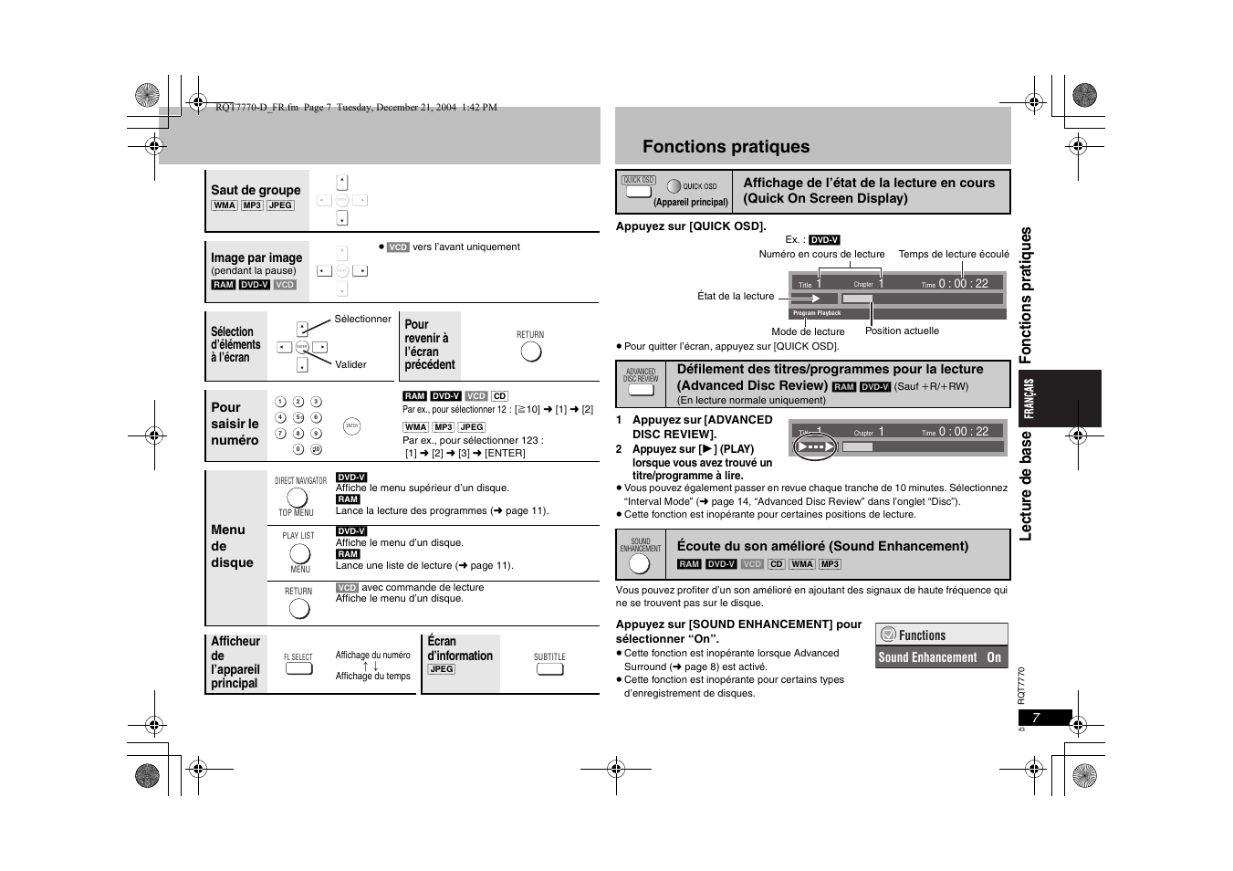 Fonctions pratiques | Panasonic DVDS29 User Manual | Page 43 / 96