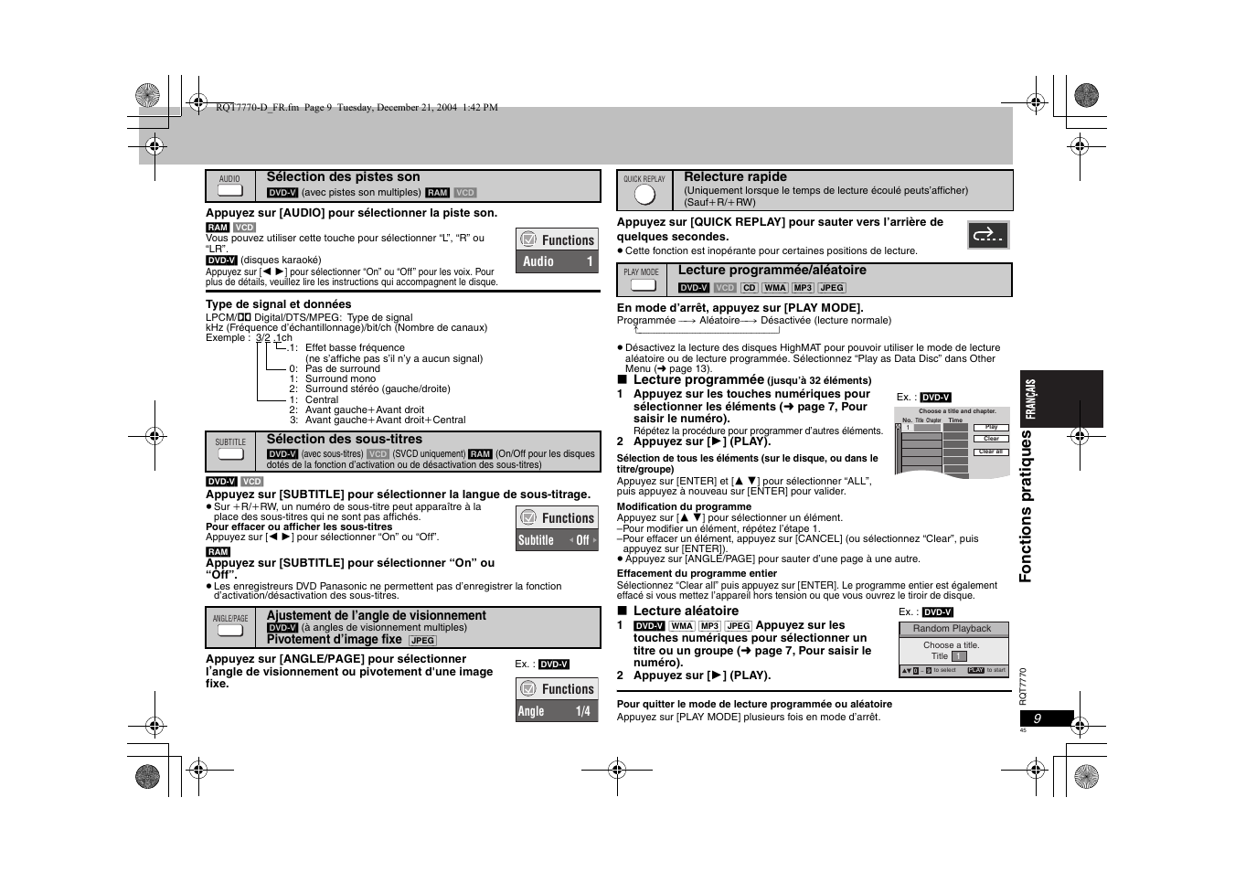 Foncti ons prat ique s | Panasonic DVDS29 User Manual | Page 45 / 96