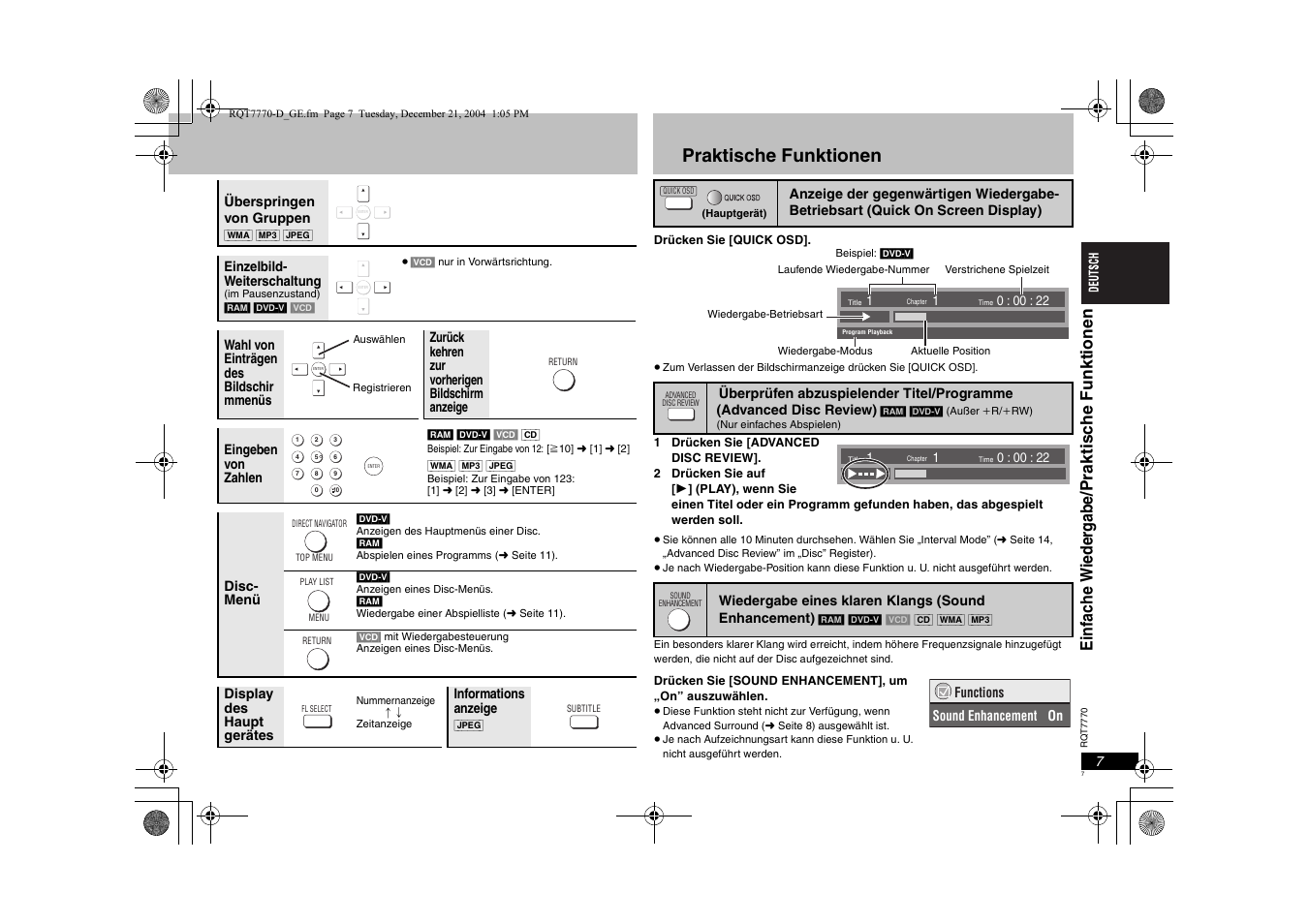 Praktische funktionen | Panasonic DVDS29 User Manual | Page 7 / 96