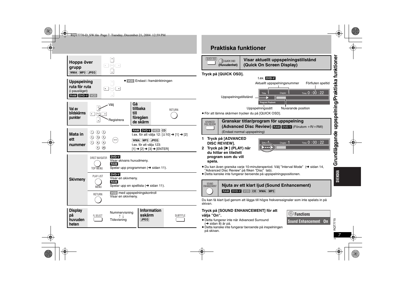 Praktiska funktioner | Panasonic DVDS29 User Manual | Page 79 / 96