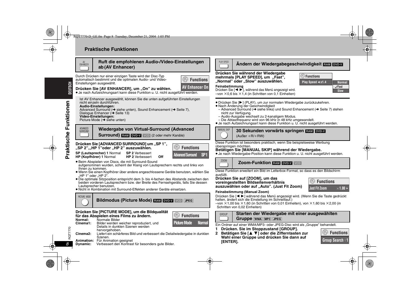 Prakt is c he funk ti onen | Panasonic DVDS29 User Manual | Page 8 / 96