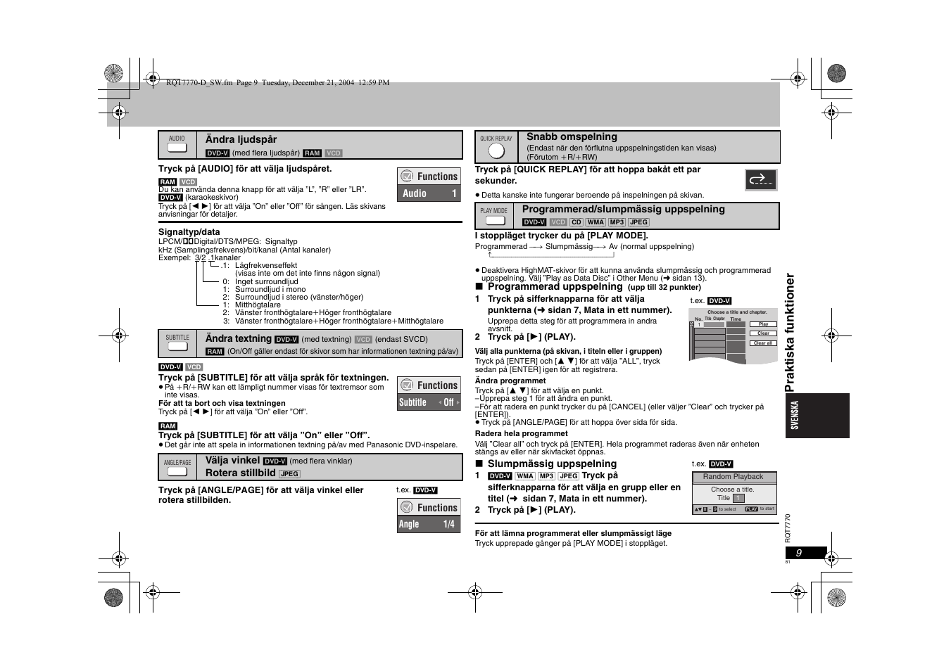 Prakt is ka f unkti oner | Panasonic DVDS29 User Manual | Page 81 / 96