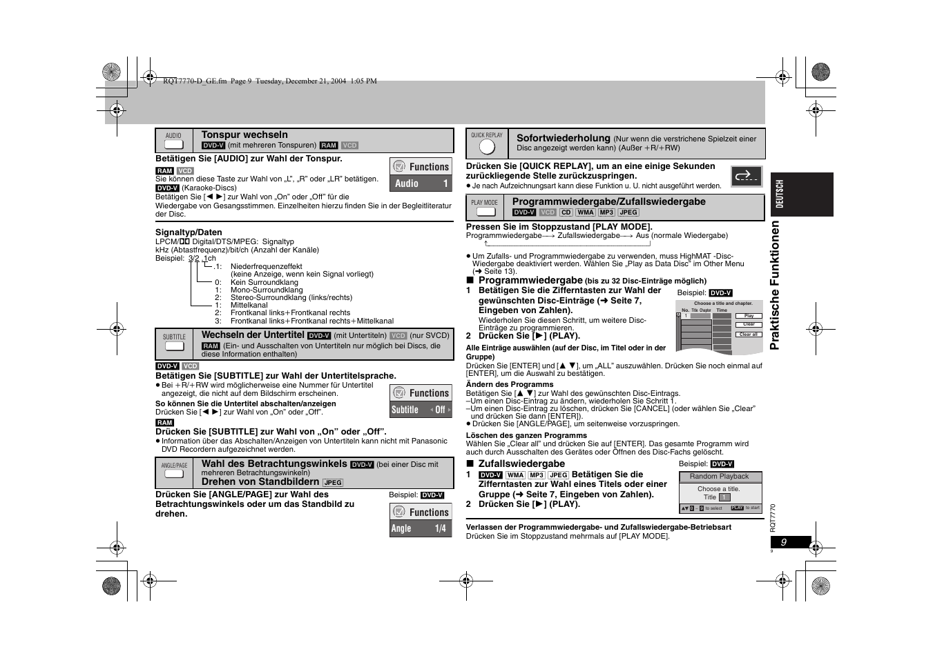 Prakt isc he funkt ionen | Panasonic DVDS29 User Manual | Page 9 / 96