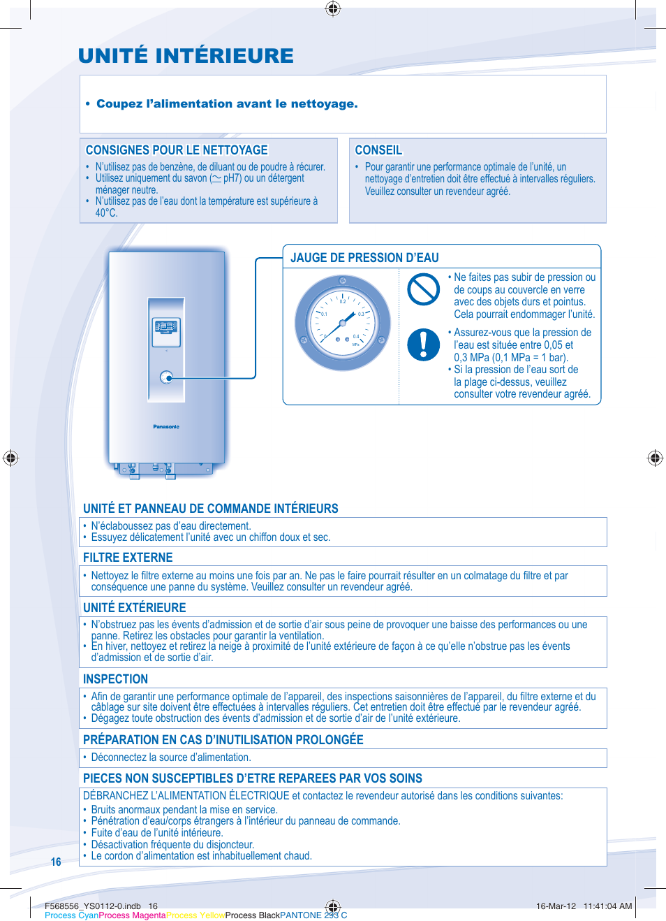 Unité intérieure | Panasonic WHUD07CE5A1 User Manual | Page 16 / 76