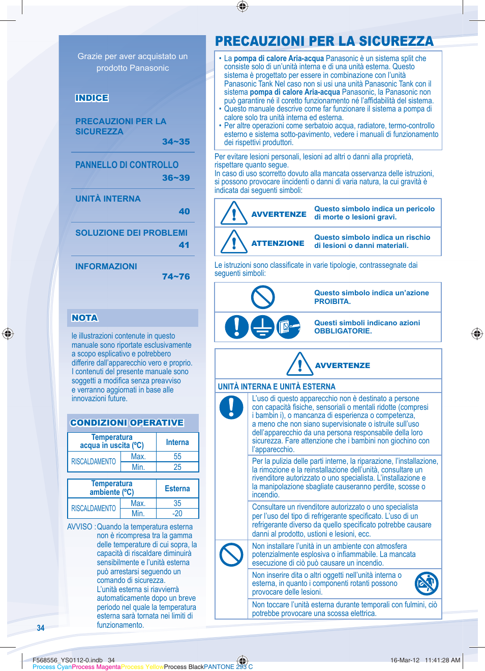 Precauzioni per la sicurezza | Panasonic WHUD07CE5A1 User Manual | Page 34 / 76