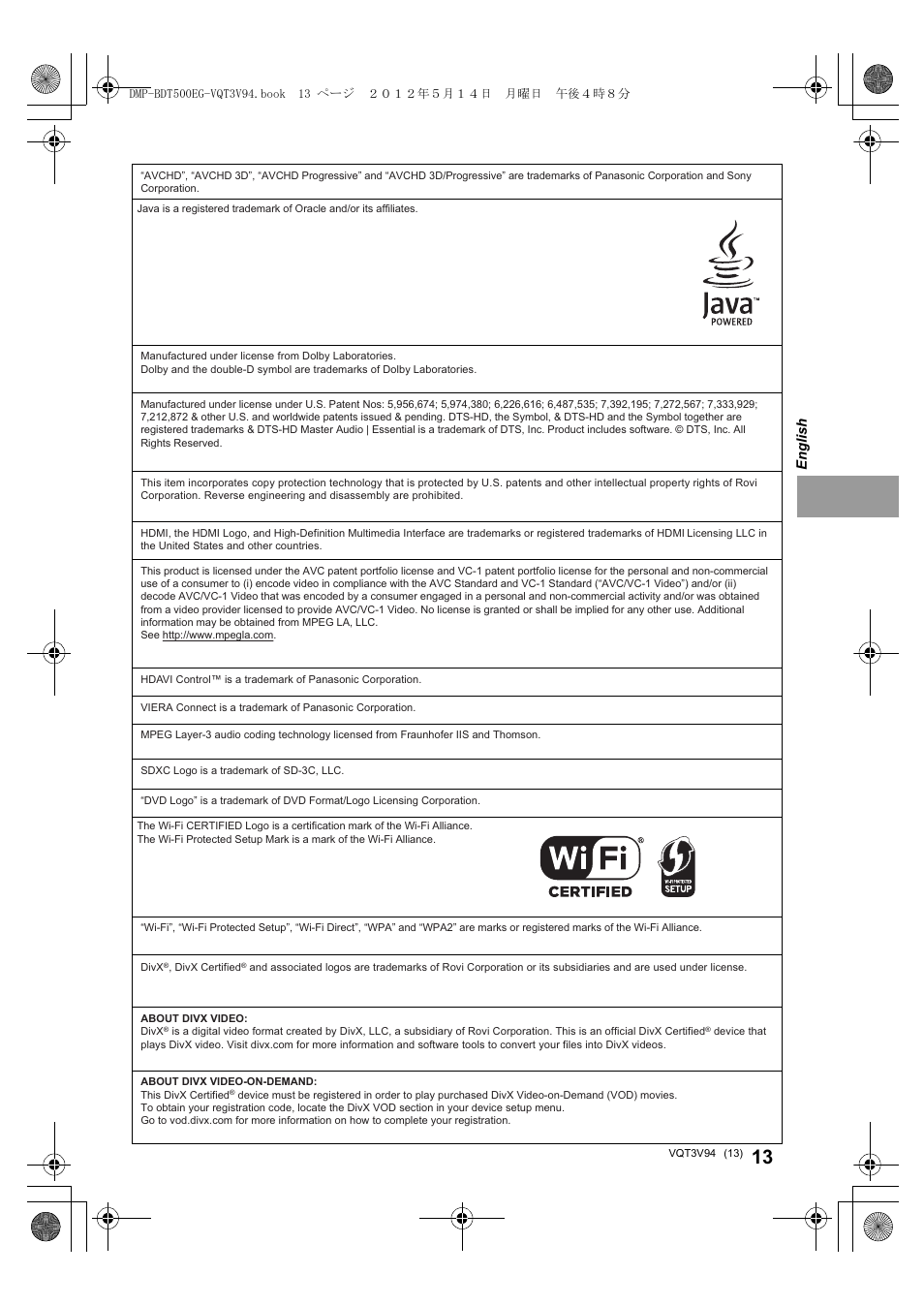 Panasonic DMPBDT500EG User Manual | Page 13 / 156