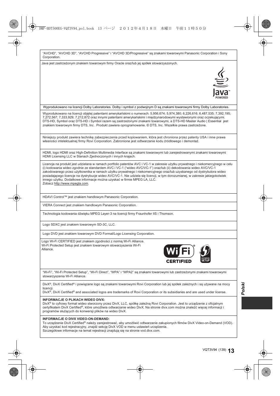 Panasonic DMPBDT500EG User Manual | Page 139 / 156