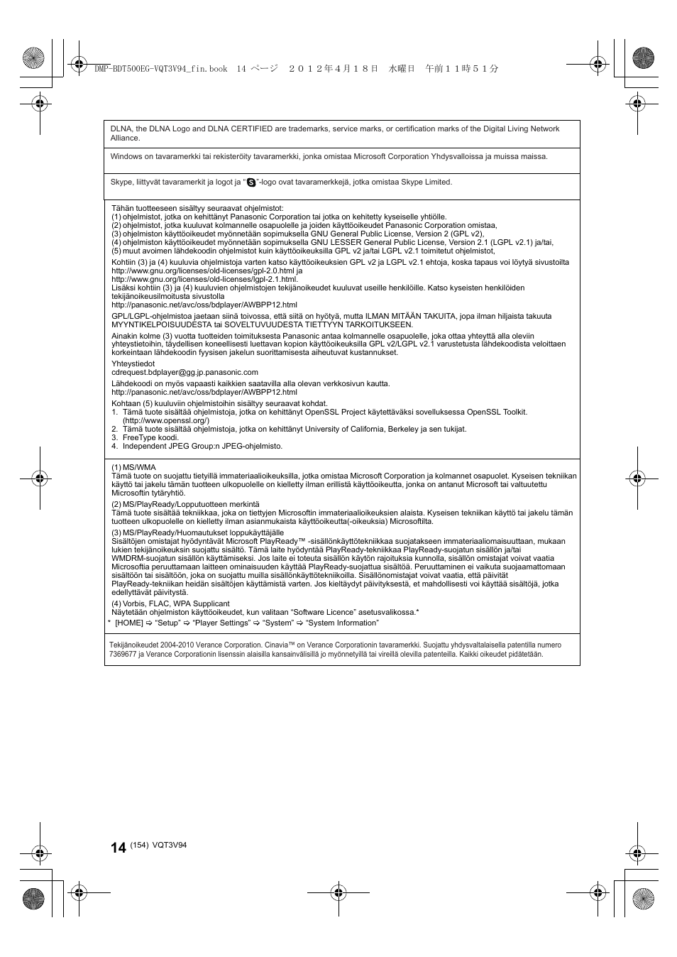 Panasonic DMPBDT500EG User Manual | Page 154 / 156