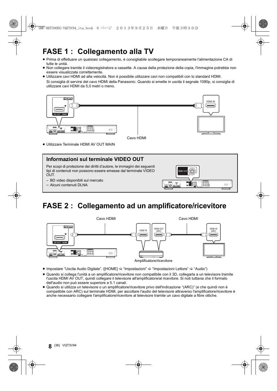 Fase 1 : collegamento alla tv, Informazioni sul terminale video out | Panasonic DMPBDT500EG User Manual | Page 36 / 156