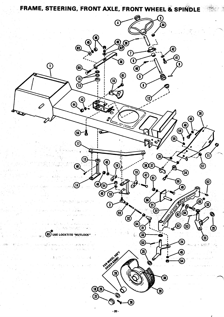 Steering/front axle/front wheel isi spindle, Frame | Ariens 929001 User Manual | Page 20 / 43