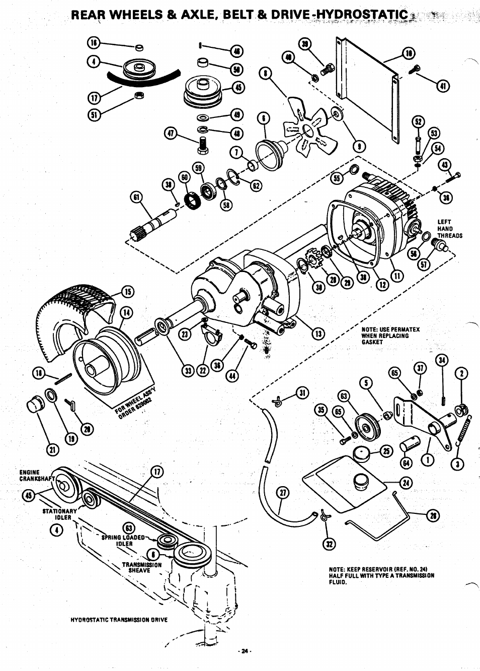 Rear wheels & axle, belt & drive•hyprostatic | Ariens 929001 User Manual | Page 24 / 43