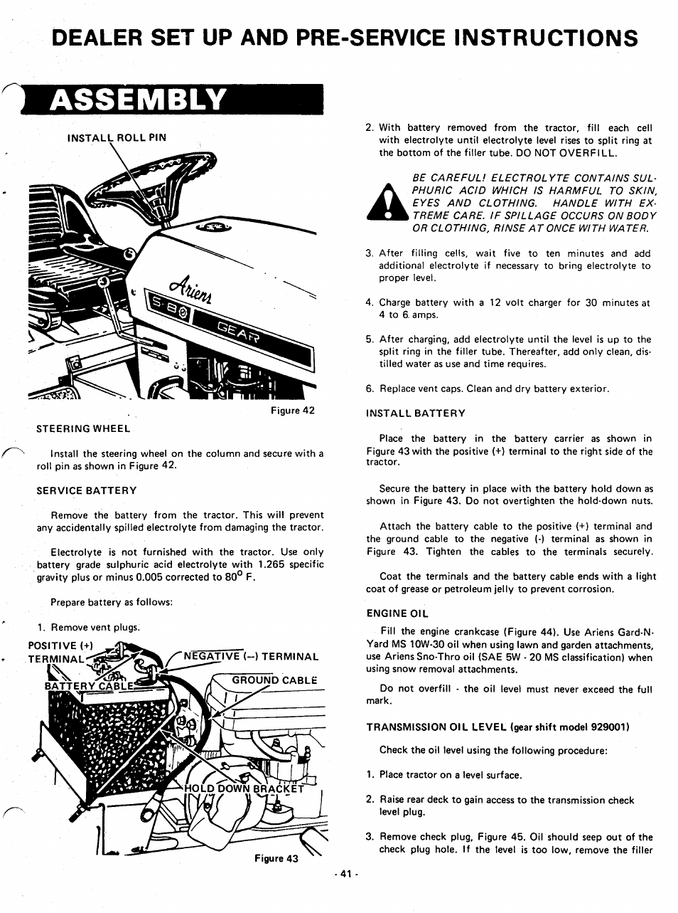 Dealer set up and pre-service instructions, Assembly | Ariens 929001 User Manual | Page 41 / 43
