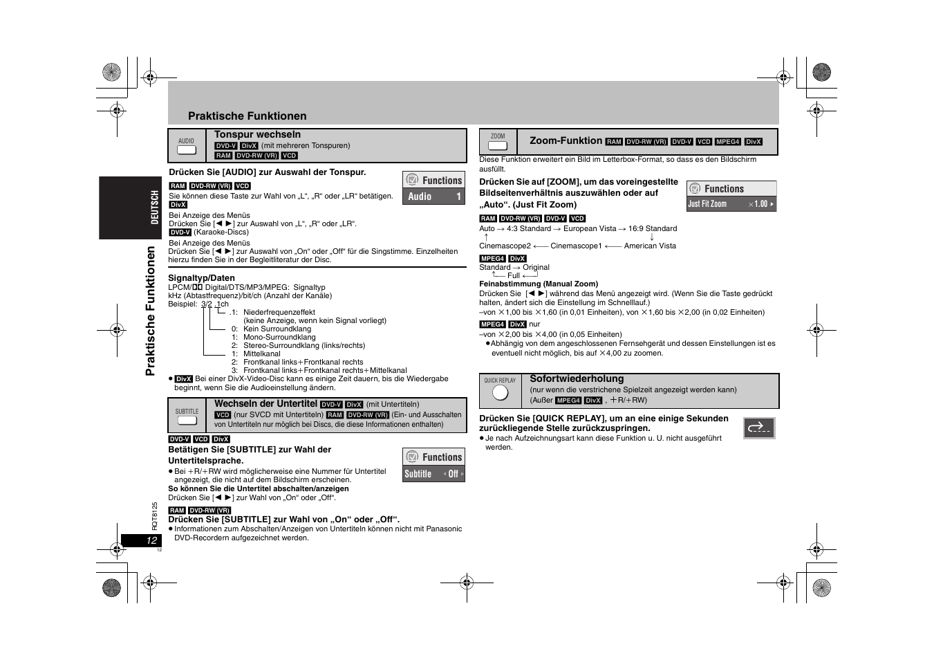 Prakt isc he funkt ione n | Panasonic DVDS295 User Manual | Page 12 / 68