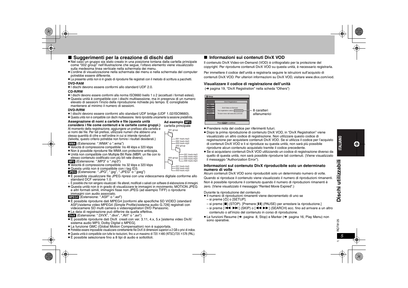 Disch i u til iz z a bi li, Suggerimenti per la creazione di dischi dati | Panasonic DVDS295 User Manual | Page 27 / 68