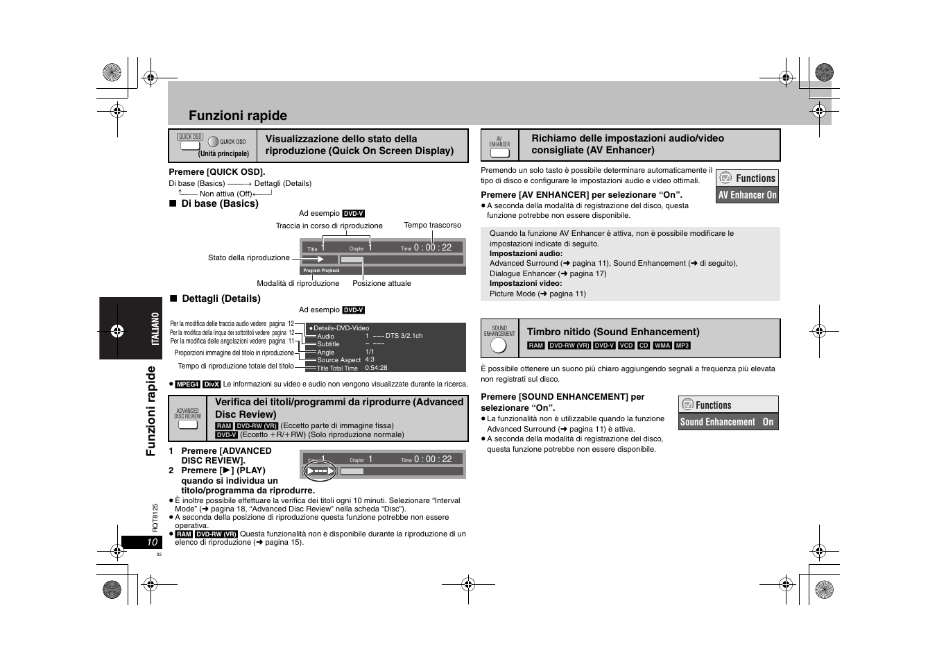 Funzioni rapide, Funzi oni rapi de | Panasonic DVDS295 User Manual | Page 32 / 68