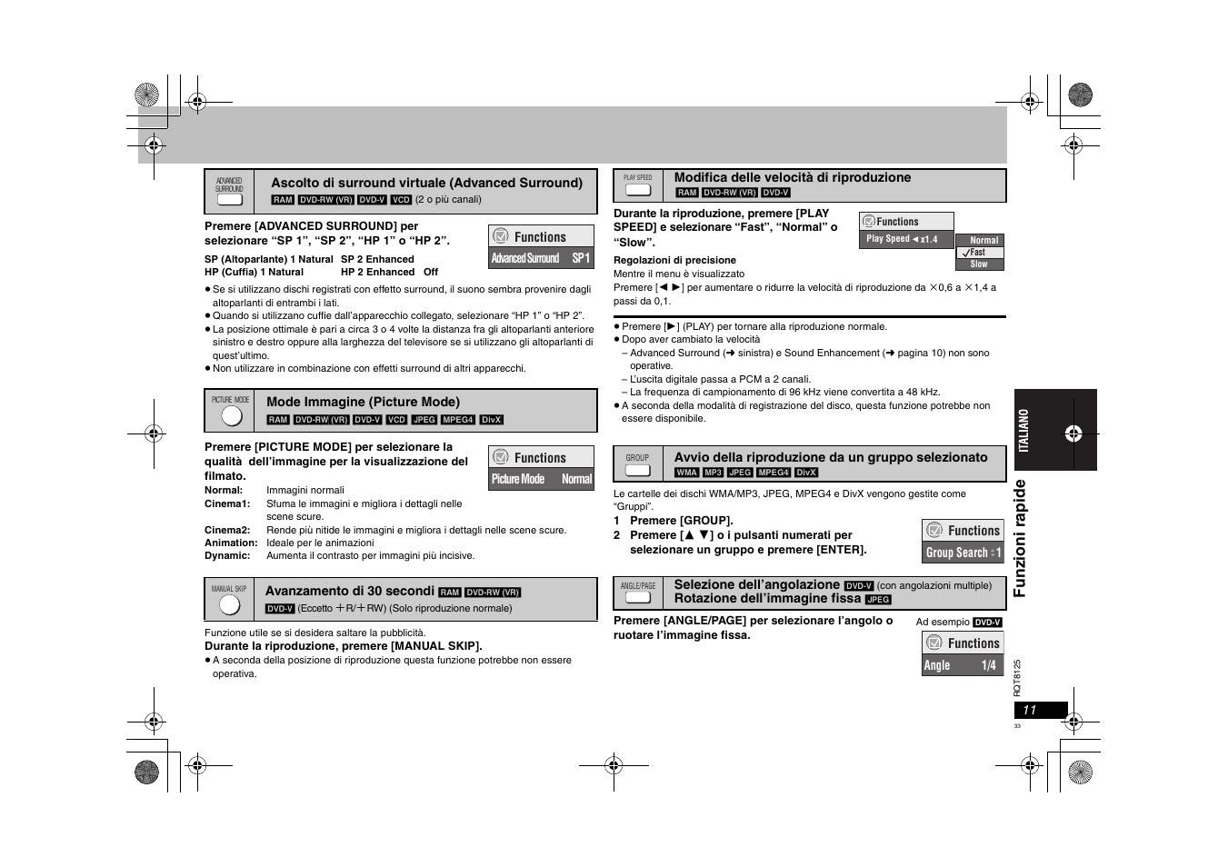 Funzi oni rapi de | Panasonic DVDS295 User Manual | Page 33 / 68