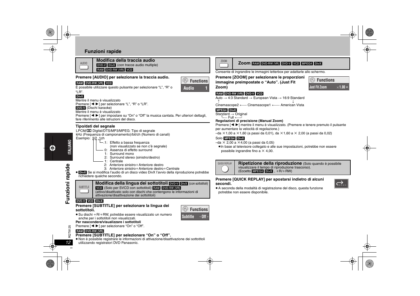 Funzi oni rapi de | Panasonic DVDS295 User Manual | Page 34 / 68