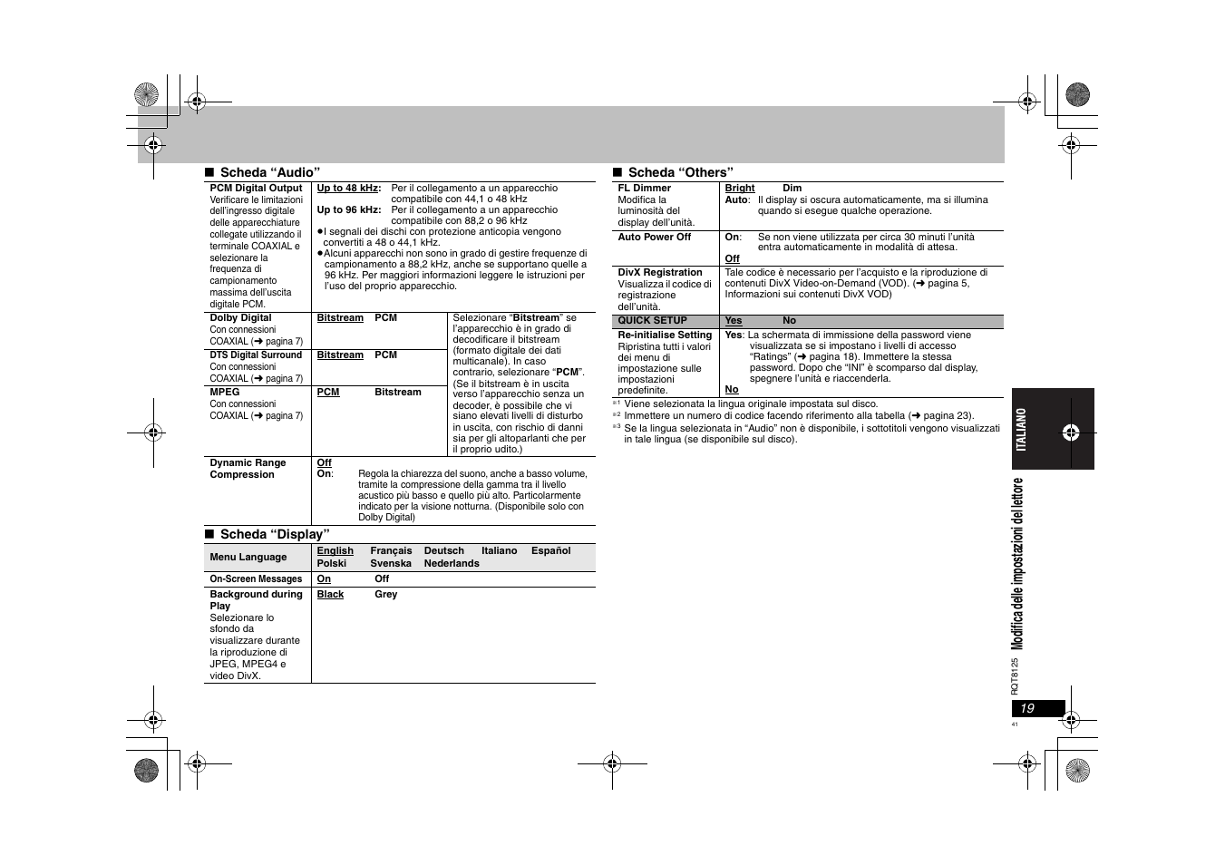 Mo di fic a d elle imp os ta zio ni d el le tto re | Panasonic DVDS295 User Manual | Page 41 / 68