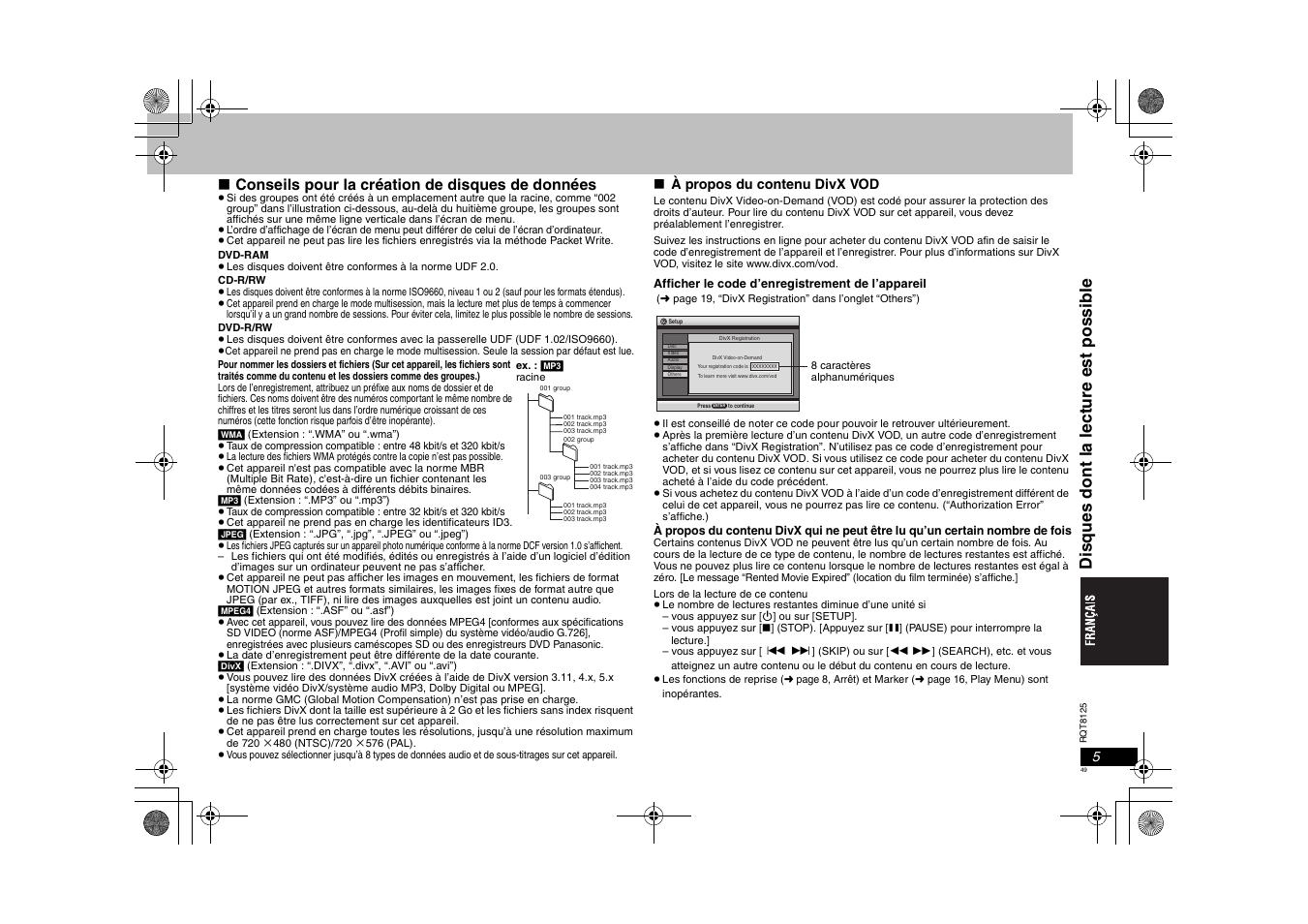 Conseils pour la création de disques de données | Panasonic DVDS295 User Manual | Page 49 / 68