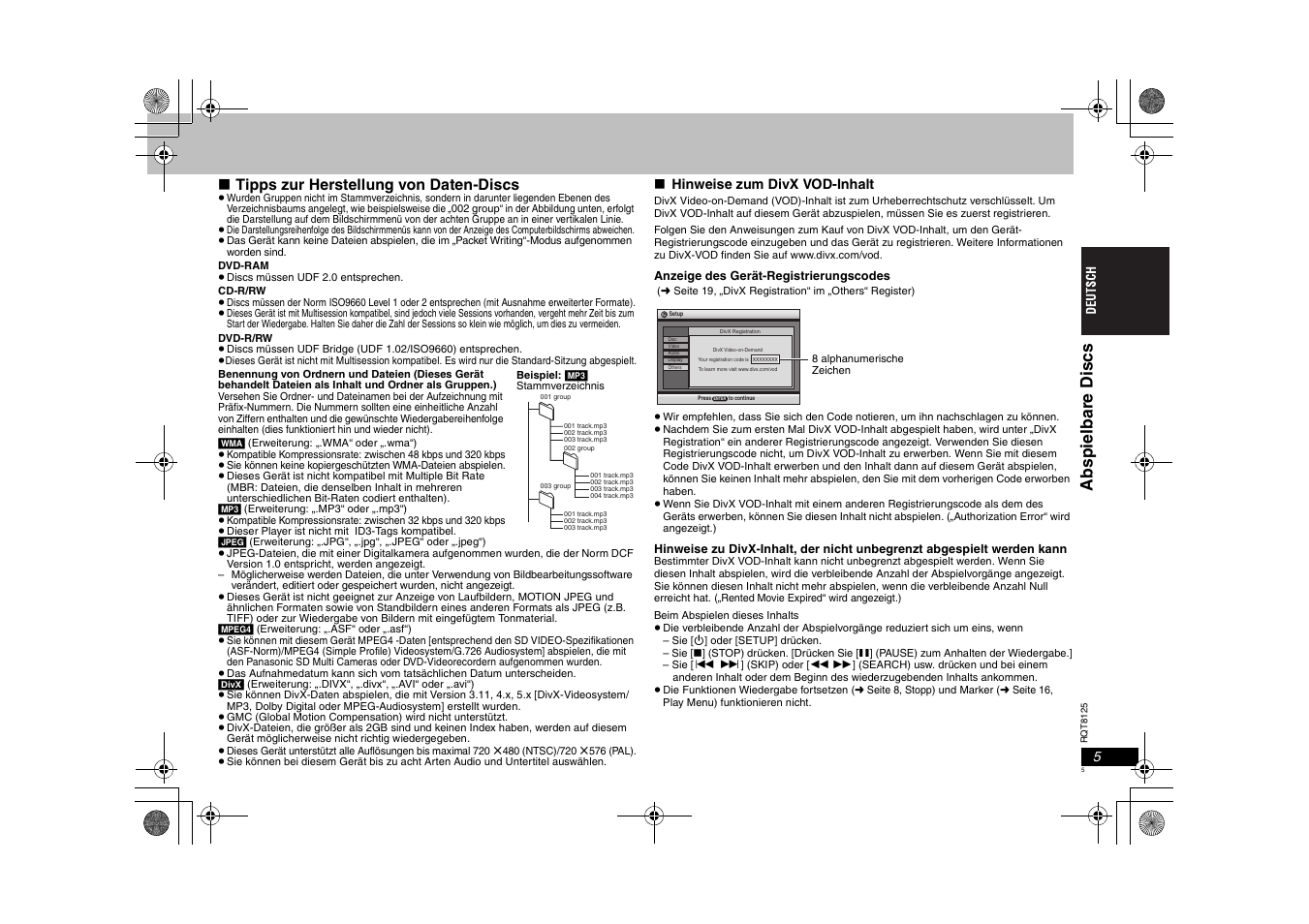 Ab spiel bare dis c s, Tipps zur herstellung von daten-discs | Panasonic DVDS295 User Manual | Page 5 / 68
