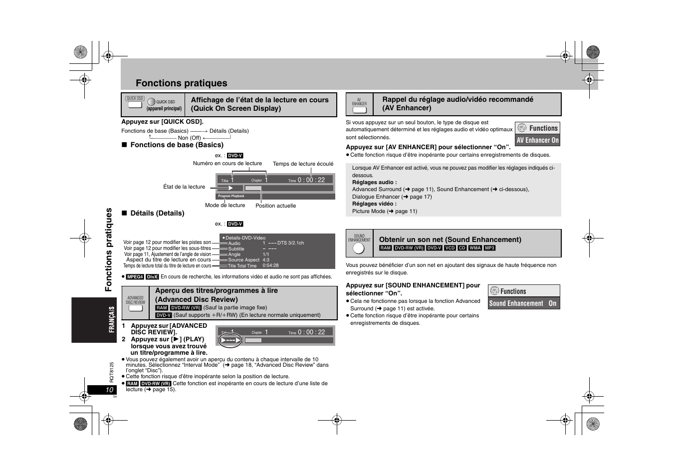 Fonctions pratiques, Fonc ti ons pr ati ques | Panasonic DVDS295 User Manual | Page 54 / 68