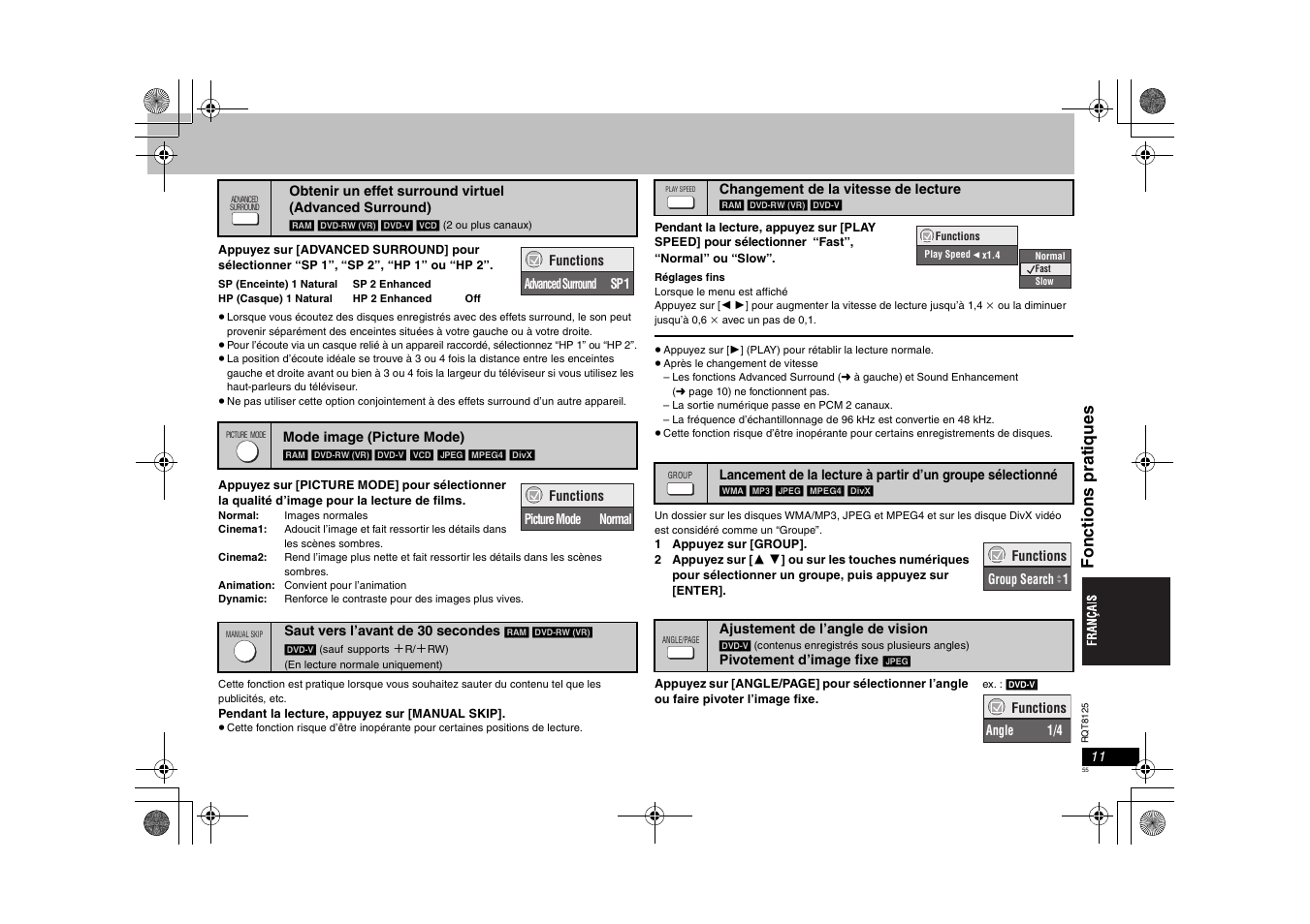 Fo ncti ons prat iques | Panasonic DVDS295 User Manual | Page 55 / 68