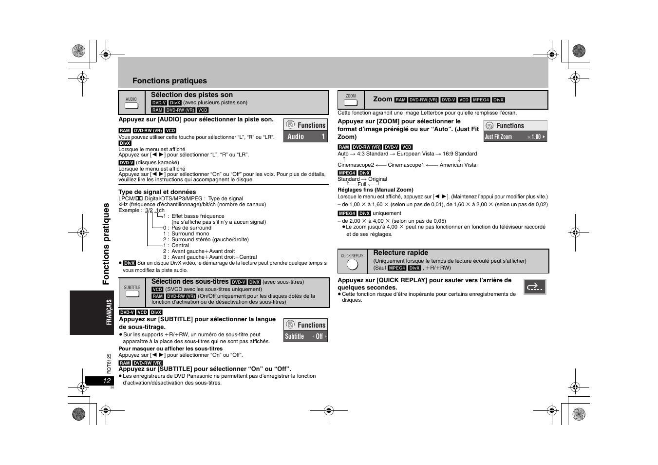 Fonc ti ons pr ati ques | Panasonic DVDS295 User Manual | Page 56 / 68