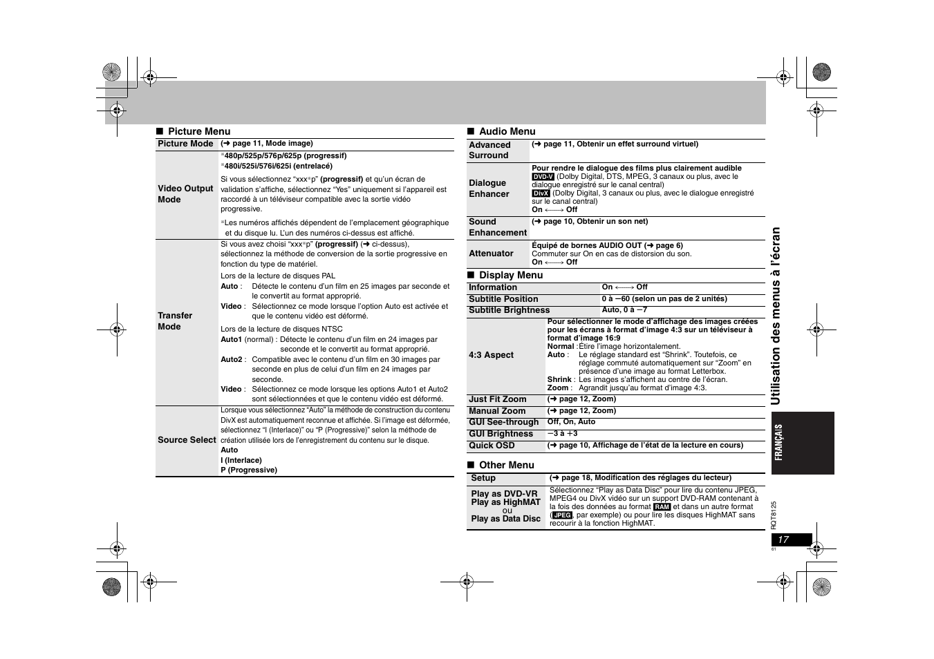 Ut il is ati on de s men us à l ’écr an | Panasonic DVDS295 User Manual | Page 61 / 68