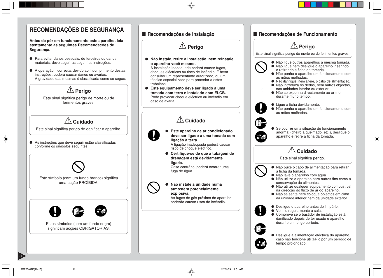 Recomendações de segurança | Panasonic SA24CTP User Manual | Page 12 / 104