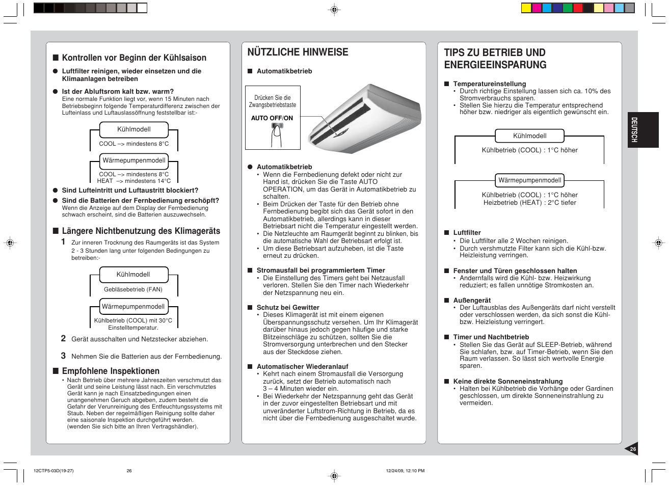 Nützliche hinweise, Tips zu betrieb und energieeinsparung | Panasonic SA24CTP User Manual | Page 27 / 104