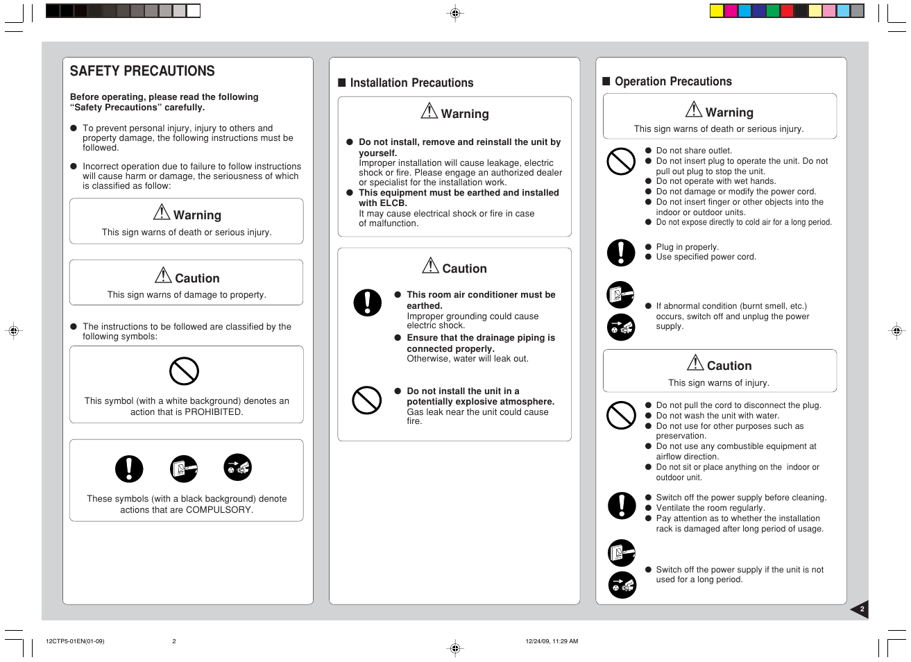 Safety precautions | Panasonic SA24CTP User Manual | Page 3 / 104