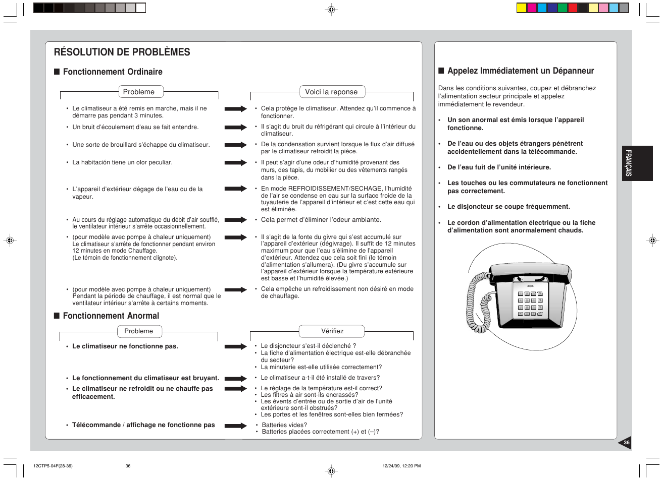 Résolution de problèmes | Panasonic SA24CTP User Manual | Page 37 / 104